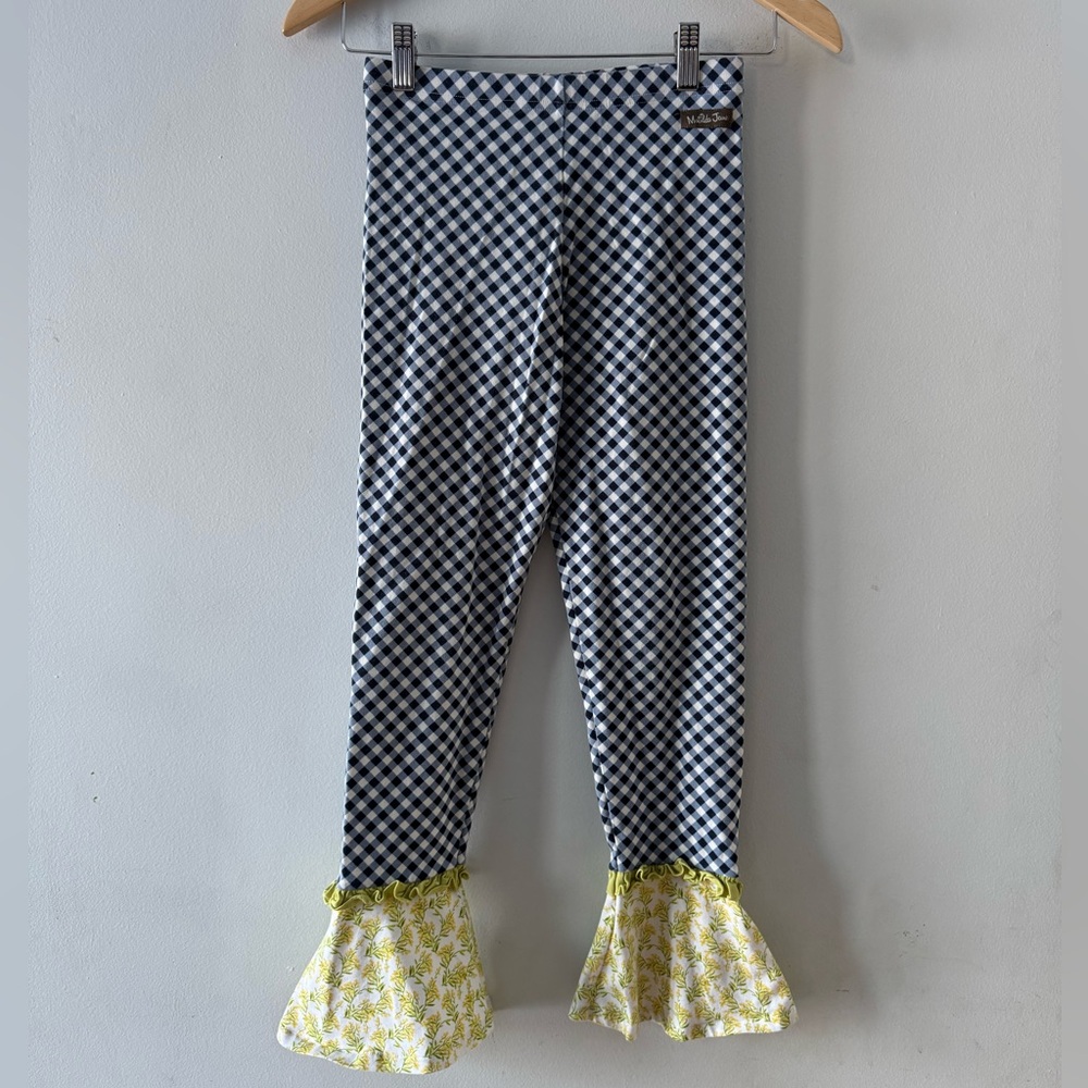 Matilda Jane flared ruffle leggings, sz 12, floral, gingham, stretch, feminine